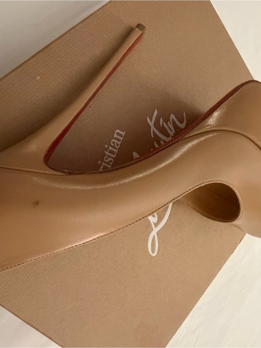 Christian Louboutin Nude Patent Platform Pumps with Signature Red Soles - Picture 12 of 17